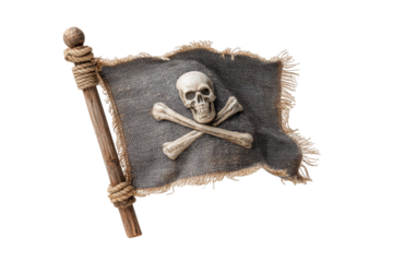 PNG Vintage pirate flag with skull and crossbones on weathered cloth