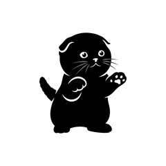 Naklejka premium Black scottish fold kitten isolated on white background, a cute domestic pet with folded ears, standing in a playful pose, a cartoon vector illustration