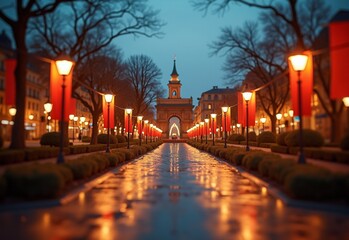 Obraz premium Historic Park with Banners during Rim lighting