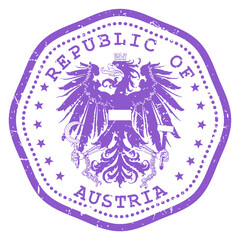 Austria stamp with state seal or coat of arms, Republic of Austria travel stamp, shabby postmark, vector