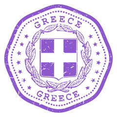 Greece stamp with state seal or coat of arms, Hellenic Republic travel stamp, shabby postmark, vector