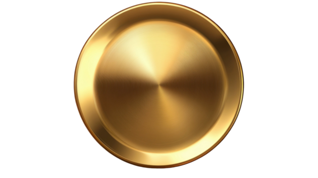 Title: Golden Stainless Steel Plate Isolated on White Background  Shiny Metal Dish Mockup for Design and Presentation