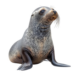 Sea lion isolated on a transparent background, showing its sleek body and whiskered face in detail. 
