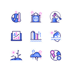 Climate change - modern line design style icons set