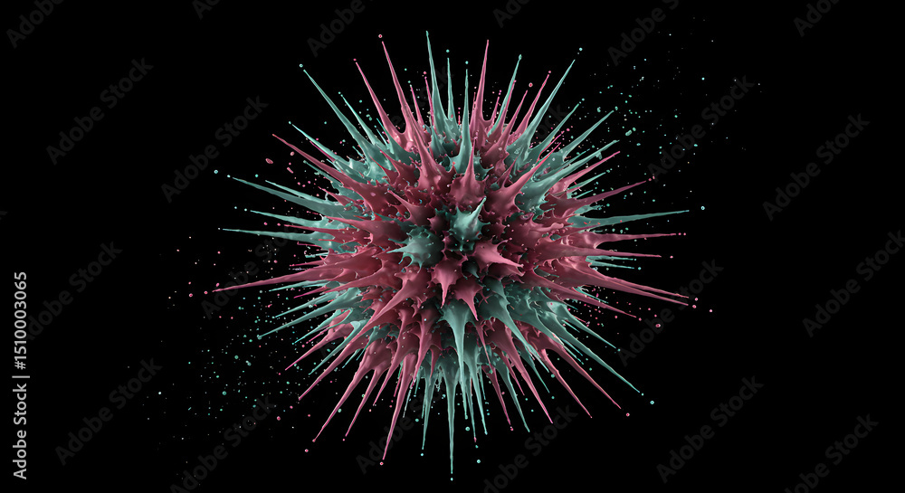 Poster abstract rendering of spiky sphere isolated on dark backdrop