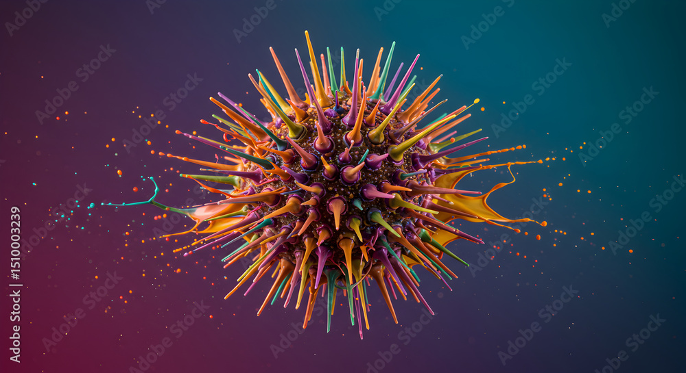 Aufkleber complex spiky sphere with colorful protrusions in a gradient background