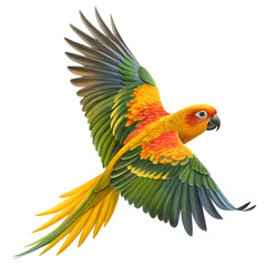 Obraz premium Sun conure parrot in flight vibrant colors