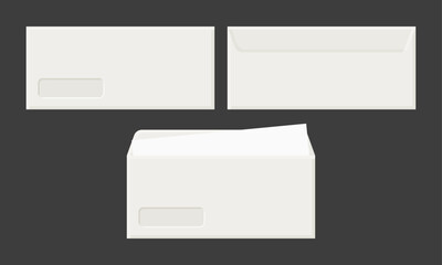 White Business Envelope Front Back View Vector. Envelope Icon on Black Background.