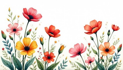 Delicate hand-drawn wildflowers, continuous print, hand drawn floral, textile, vintage