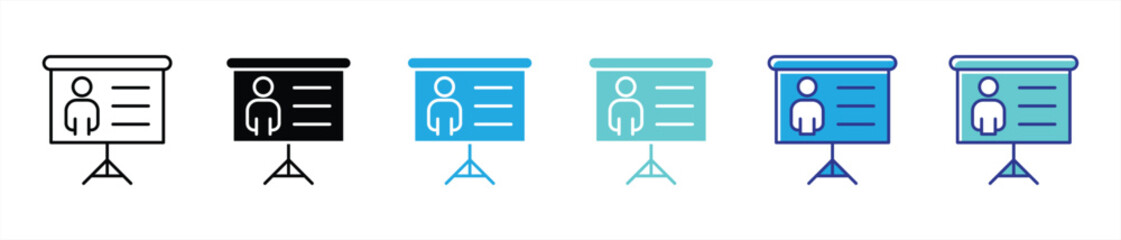 professional presentation icon set. a sleek symbol of organized profile and data driven showcase thin line and color style icon. vector illustration