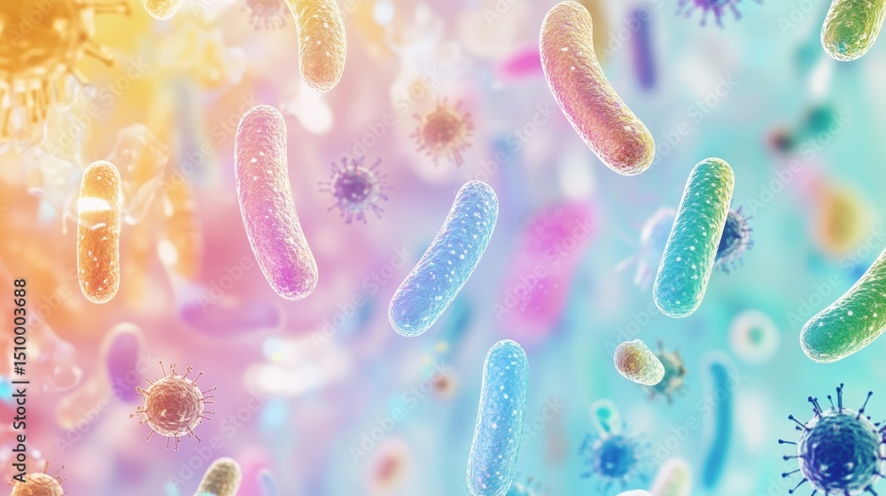 Poster microscopic view of bacteria and viruses a colorful and dynamic representation of microorganisms