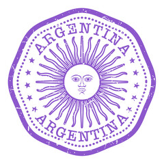 Argentina Republic state stamp with sun, shabby travel stamp with state seal, Argentine postmark, vector
