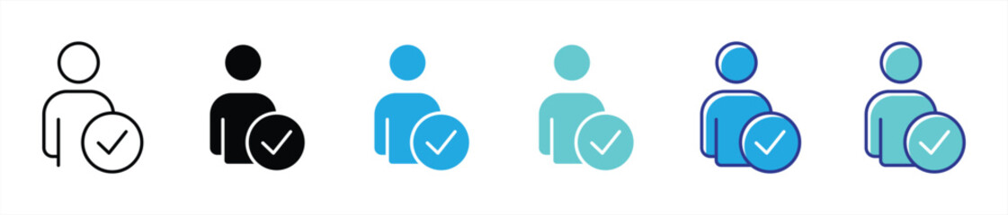 Obraz premium user check mark icon set. verified person, approved profile, reliable selection thin line and color style icon symbol sign for your app and web. vector illustration