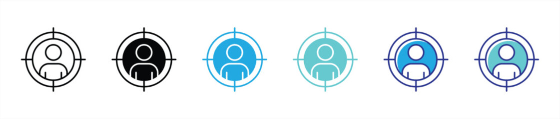 targeted user icon set. a precise symbol of focused selection and individual attention thin line and color style icon symbol sign for your app and web. vector illustration