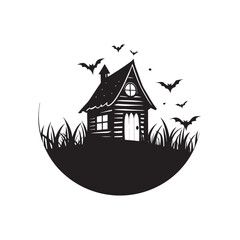 Dark horror-themed silhouette design with classic Halloween elements. Great for event flyers, spooky web graphics, and seasonal marketing.