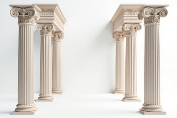 Fototapeta premium Elegant Roman columns against a stark white backdrop , marble, culture