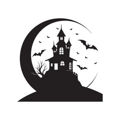 Dark horror-themed silhouette design with classic Halloween elements. Great for event flyers, spooky web graphics, and seasonal marketing.
