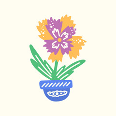 Boho hand-drawn flowers in Scandinavian folk art style vector illlustraion. Soft and minimal for textile or wallpaper design