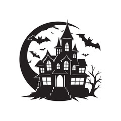 Dark horror-themed silhouette design with classic Halloween elements. Great for event flyers, spooky web graphics, and seasonal marketing.