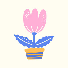 Boho hand-drawn flowers in Scandinavian folk art style vector illlustraion. Soft and minimal for textile or wallpaper design