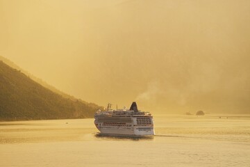 Tranquil cruise ship journey in golden light