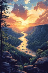 Fototapeta premium Sunset river view grand canyon landscape photography natural environment serene perspective