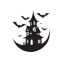 Dark horror-themed silhouette design with classic Halloween elements. Great for event flyers, spooky web graphics, and seasonal marketing.