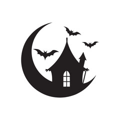 Dark horror-themed silhouette design with classic Halloween elements. Great for event flyers, spooky web graphics, and seasonal marketing.