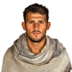 Portrait of a Serious Arab Man Wearing Scarf, cut out transparent