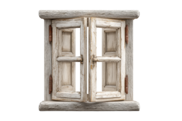 PNG Rustic wooden window with vintage shutters isolated on white background