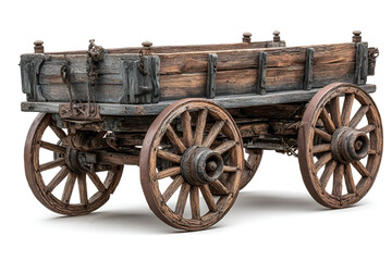 Fototapeta premium Antique wooden farm cart isolated on white background