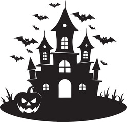 Dark horror-themed silhouette design with classic Halloween elements. Great for event flyers, spooky web graphics, and seasonal marketing.