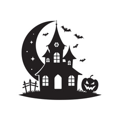 Dark horror-themed silhouette design with classic Halloween elements. Great for event flyers, spooky web graphics, and seasonal marketing.