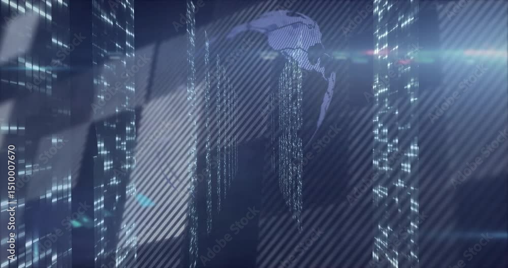 Aufkleber wireframe panel sliding into corridor layering grid merging rotating globe for data visualization
