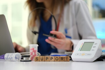 This illustration depicts various medical support tools and equipment that assist healthcare...