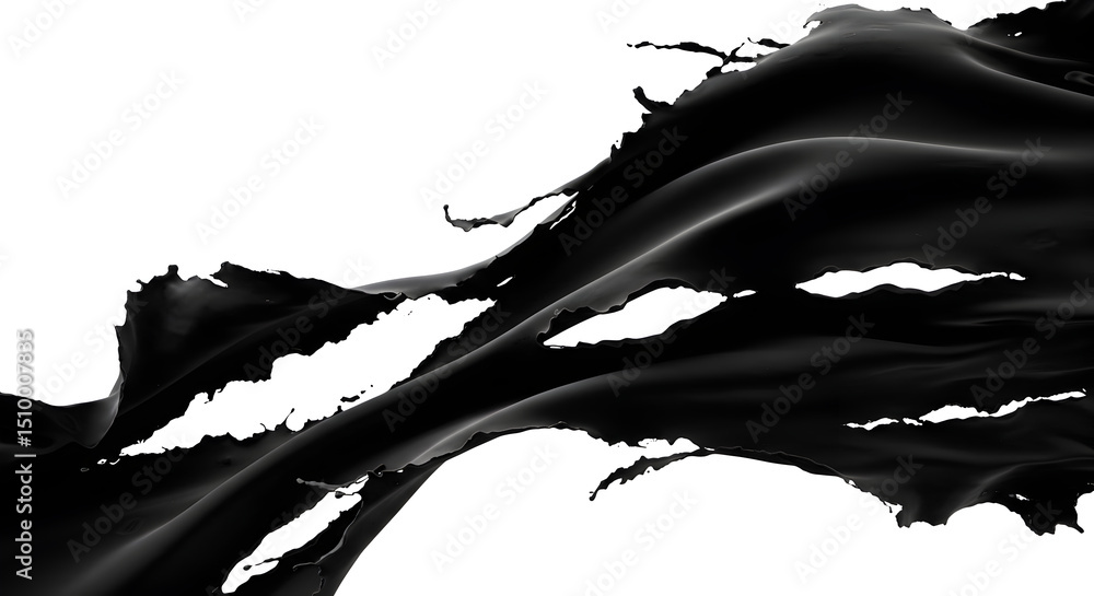 Poster dynamic flow of black ink creates an abstract visual on white background
