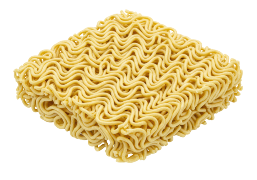 Isolated Block of Uncooked Instant Noodles Macro Shot