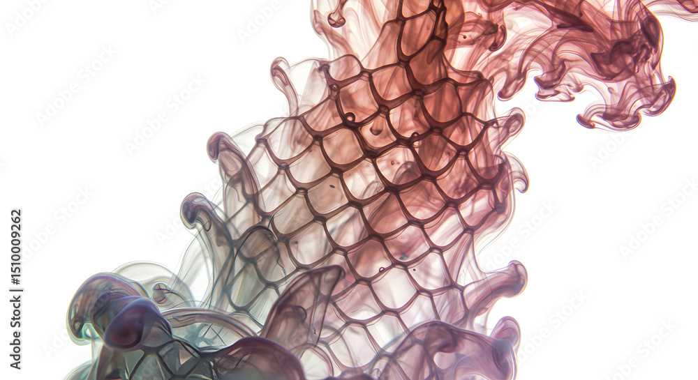 Poster abstract ink pattern resembling delicate scales floating on white background