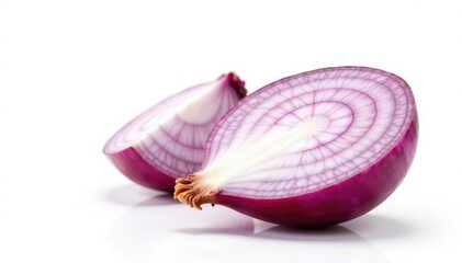Halved red onion, showing rings, bright white backdrop, food, photography
