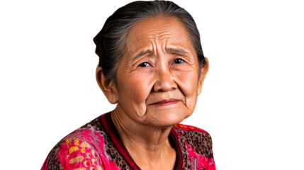 Asian Elderly Woman Portrait with Worry, Cut Out Transparent