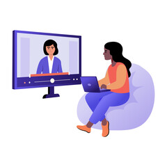 A flat style illustration showing a student taking online class