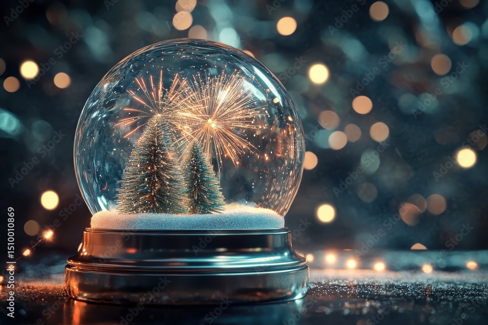 Poster christmas snow globe with sparkling fireworks in the background creates a festive atmosphere, christ