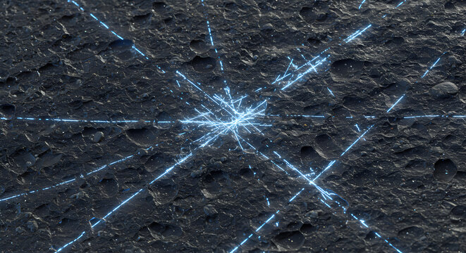 Futuristic Network Concentrated On Craters Surfaces Glowing Lines Connections