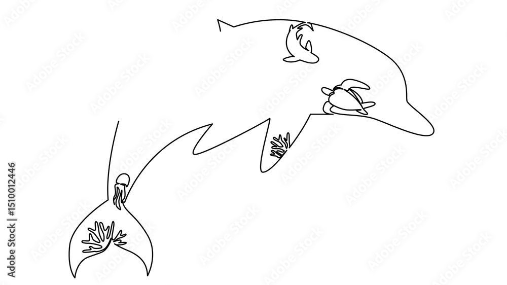 Poster animated self drawing of single continuous line drawing a man sitting on chair and around him there 