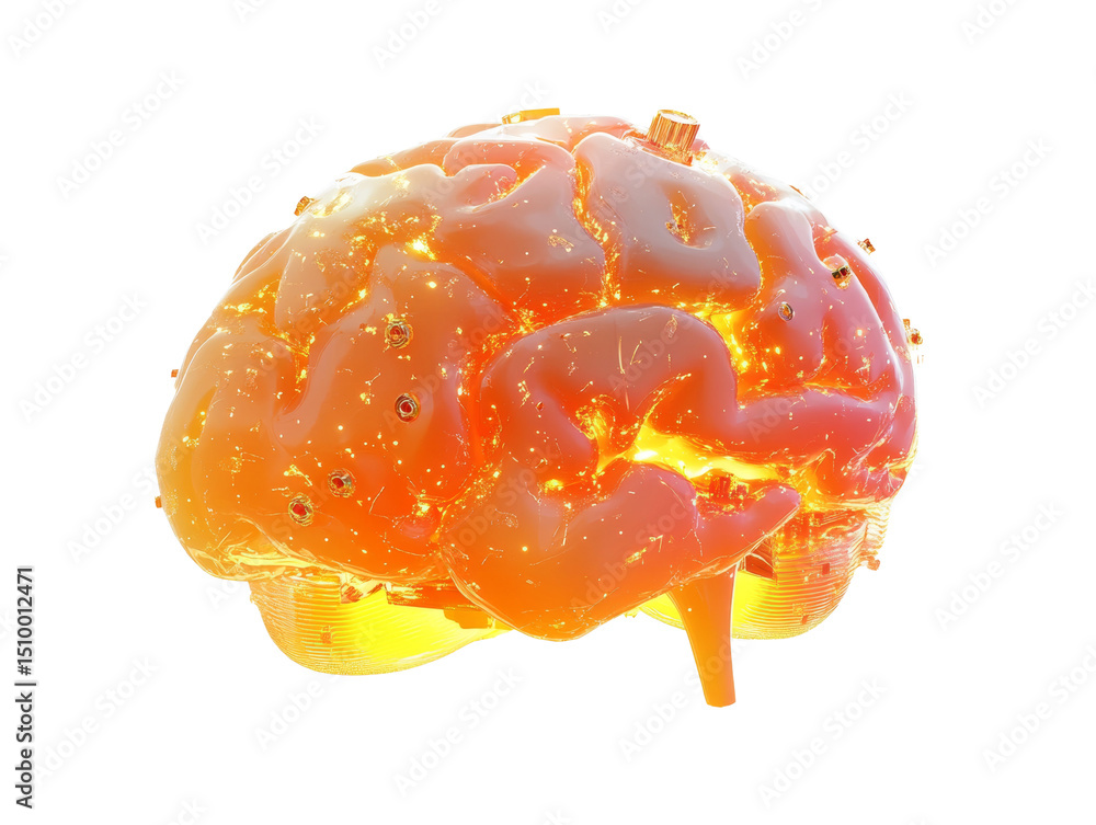 Poster artificial intelligence brain glowing, representing neural network activity