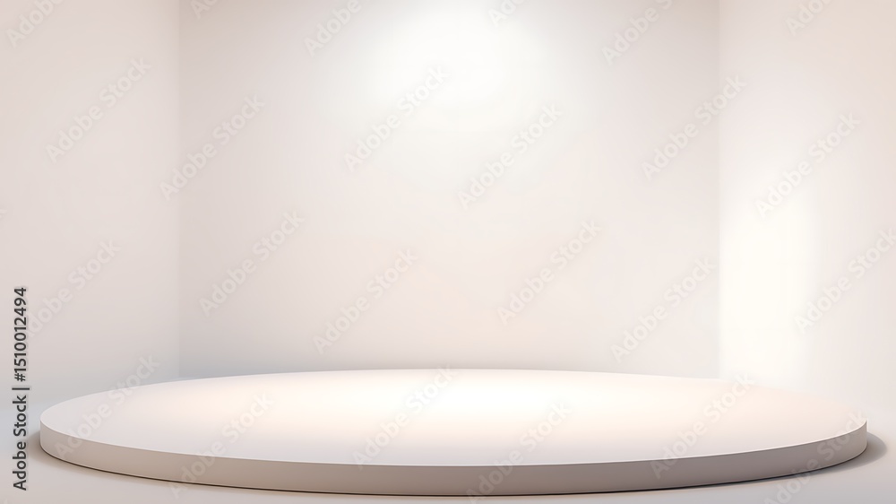 Poster empty white circular platform in a minimalist room setting