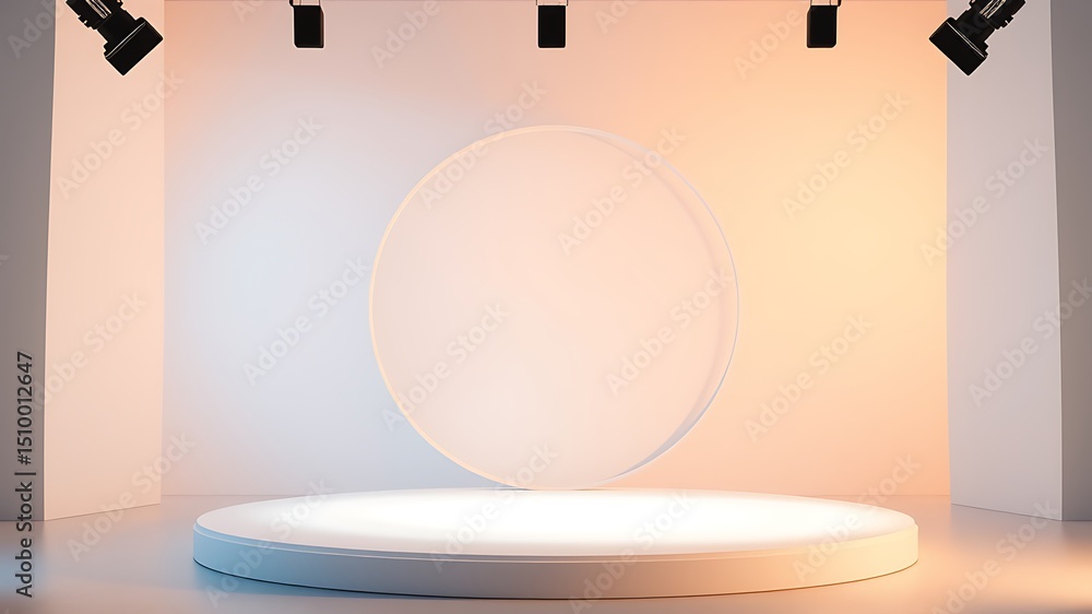 Poster minimalist product display stage with circular backdrop and studio lighting