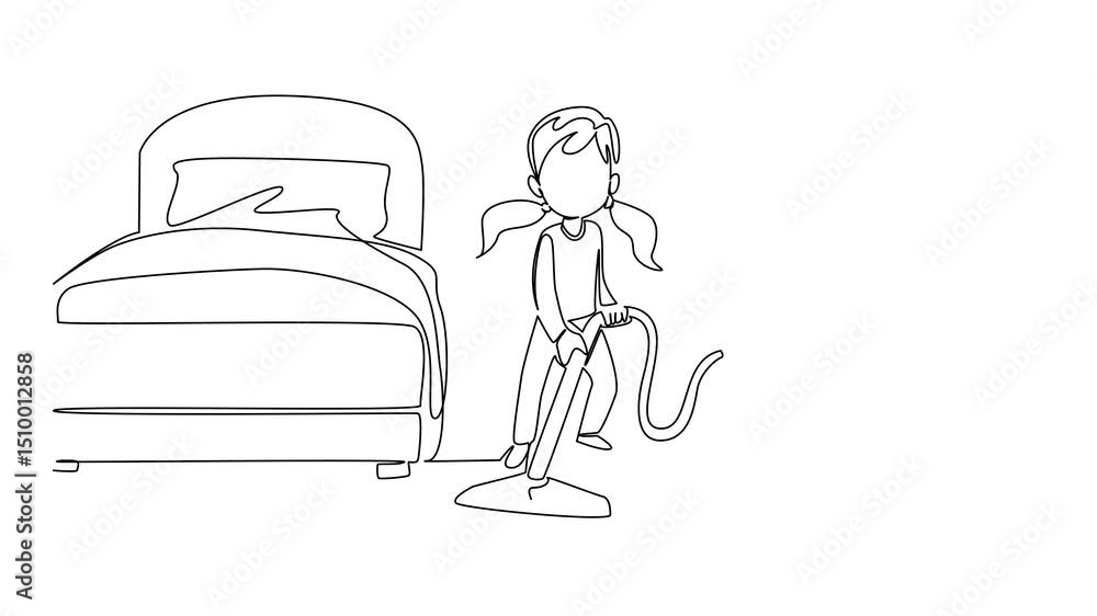 Poster self drawing animation of continuous one line drawing 5 cooked shrimps lined up on a square wooden c