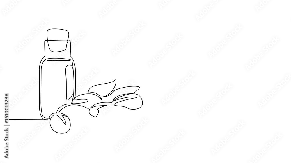 Poster animated self drawing of continuous one line drawing a cart with wheels, filled with various kinds o