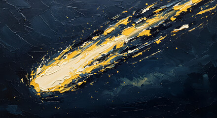 Comet Bursting Through Inky Skies With Vibrant Palette Knife Strokes